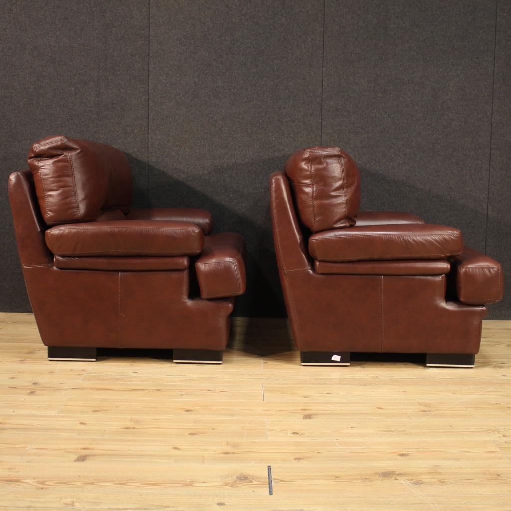 Pair of 20th Century Brown Leather Italian Armchairs, 1980 4