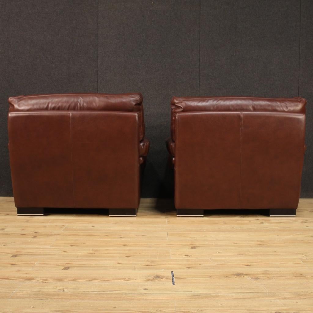 Pair of 20th Century Brown Leather Italian Armchairs, 1980 5