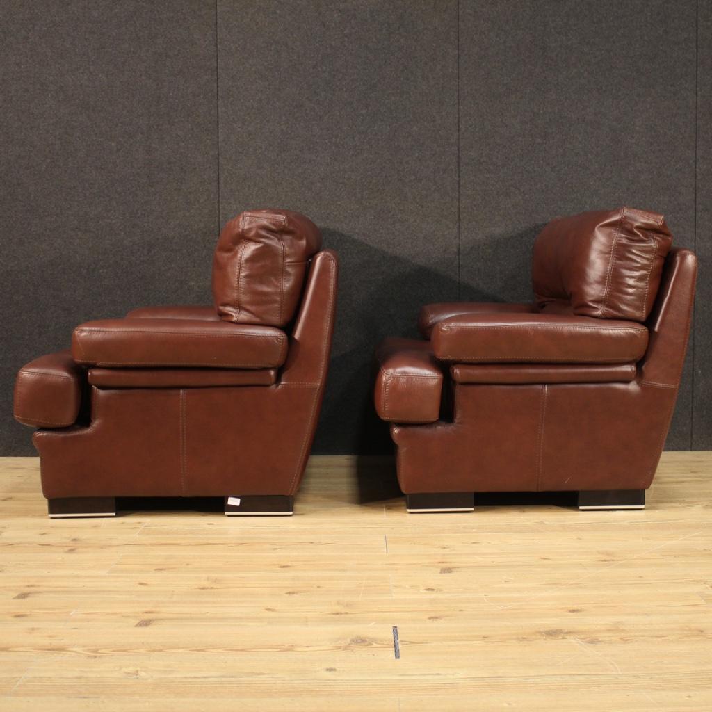 Pair of 20th Century Brown Leather Italian Armchairs, 1980 6