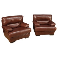Pair of 20th Century Brown Leather Italian Armchairs, 1980