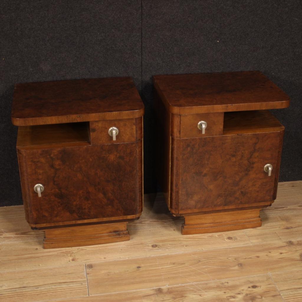 Pair of 20th Century Burl and Walnut Wood Italian Bedside Tables, 1950 8