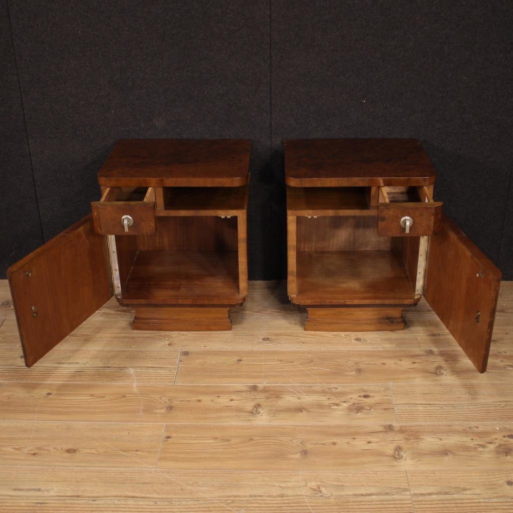 Pair of 20th Century Burl and Walnut Wood Italian Bedside Tables, 1950 2