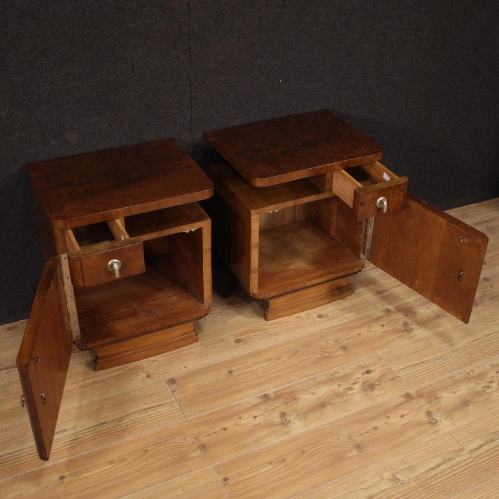 Pair of 20th Century Burl and Walnut Wood Italian Bedside Tables, 1950 3