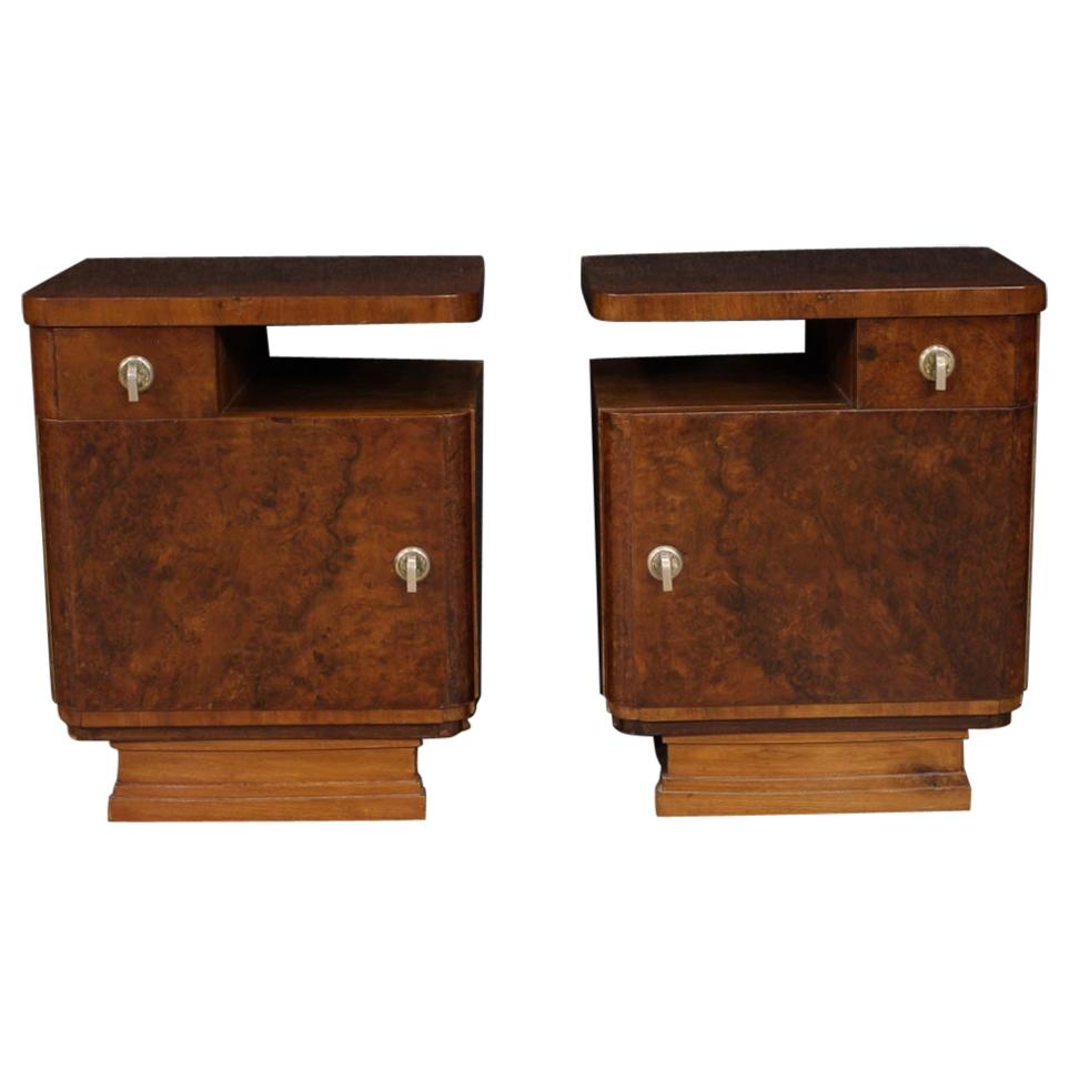 Pair of 20th Century Burl and Walnut Wood Italian Bedside Tables, 1950