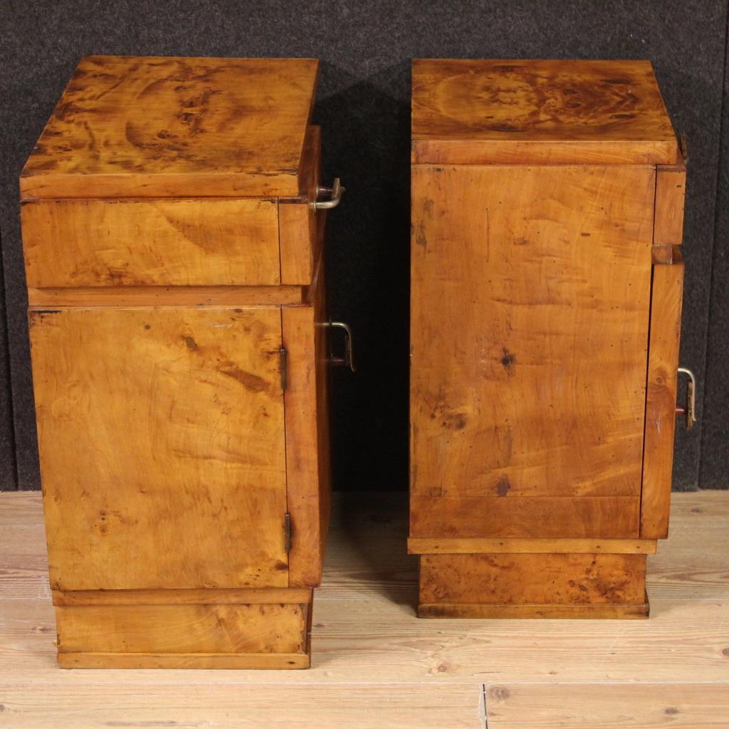 Pair of 20th Century Burl Walnut Wood Italian Art Deco Style Night Stands, 1950 In Good Condition In Vicoforte, Piedmont