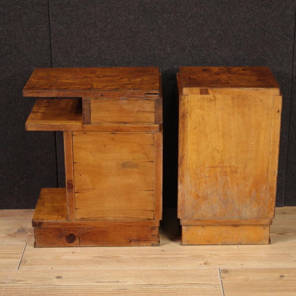 Pair of 20th Century Burl Walnut Wood Italian Art Deco Style Night Stands, 1950 1