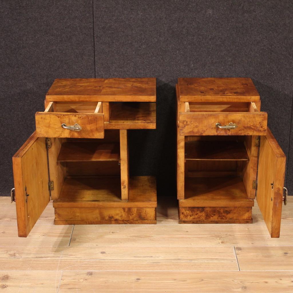 Pair of 20th Century Burl Walnut Wood Italian Art Deco Style Night Stands, 1950 2