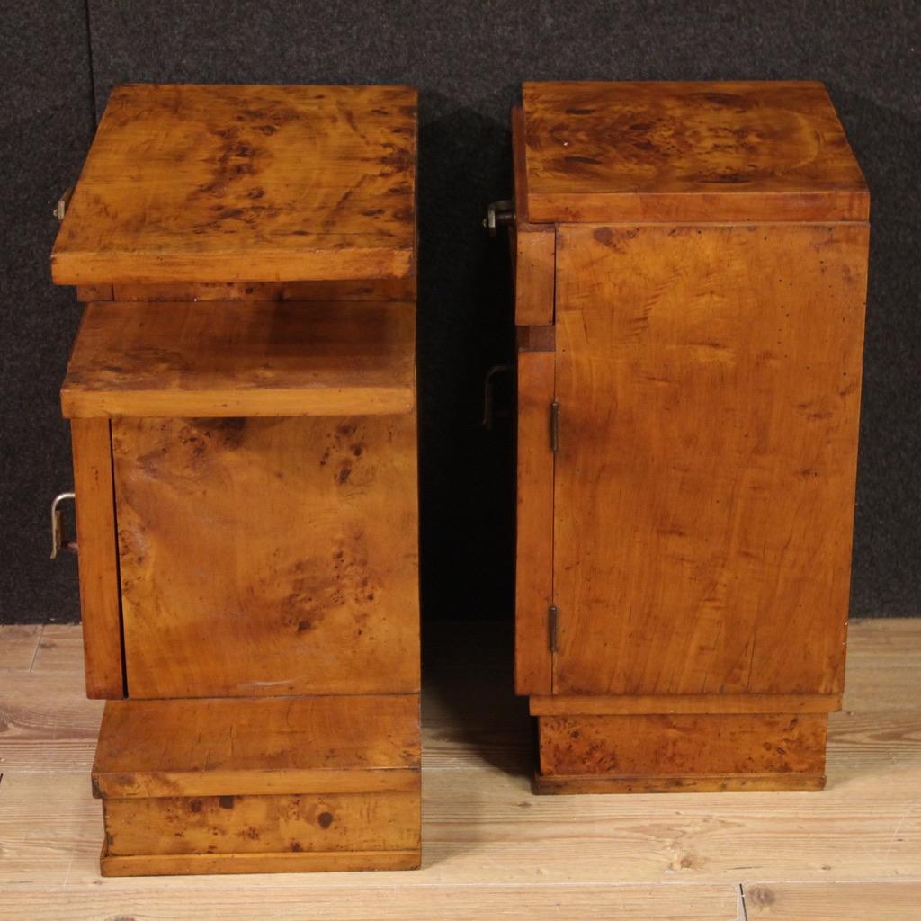 Pair of 20th Century Burl Walnut Wood Italian Art Deco Style Night Stands, 1950 5