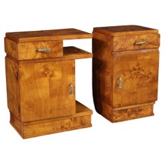 Pair of 20th Century Burl Walnut Wood Italian Art Deco Style Night Stands, 1950