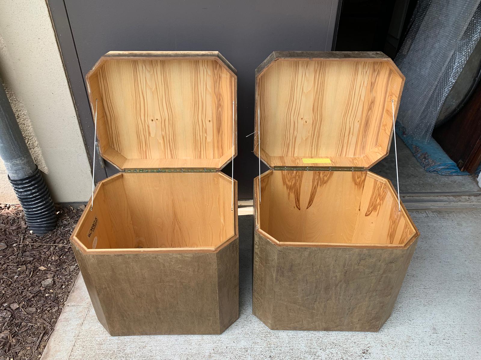 American Pair of 20th Century Burled Maple Boxes as Side Tables by Worrells Interiors