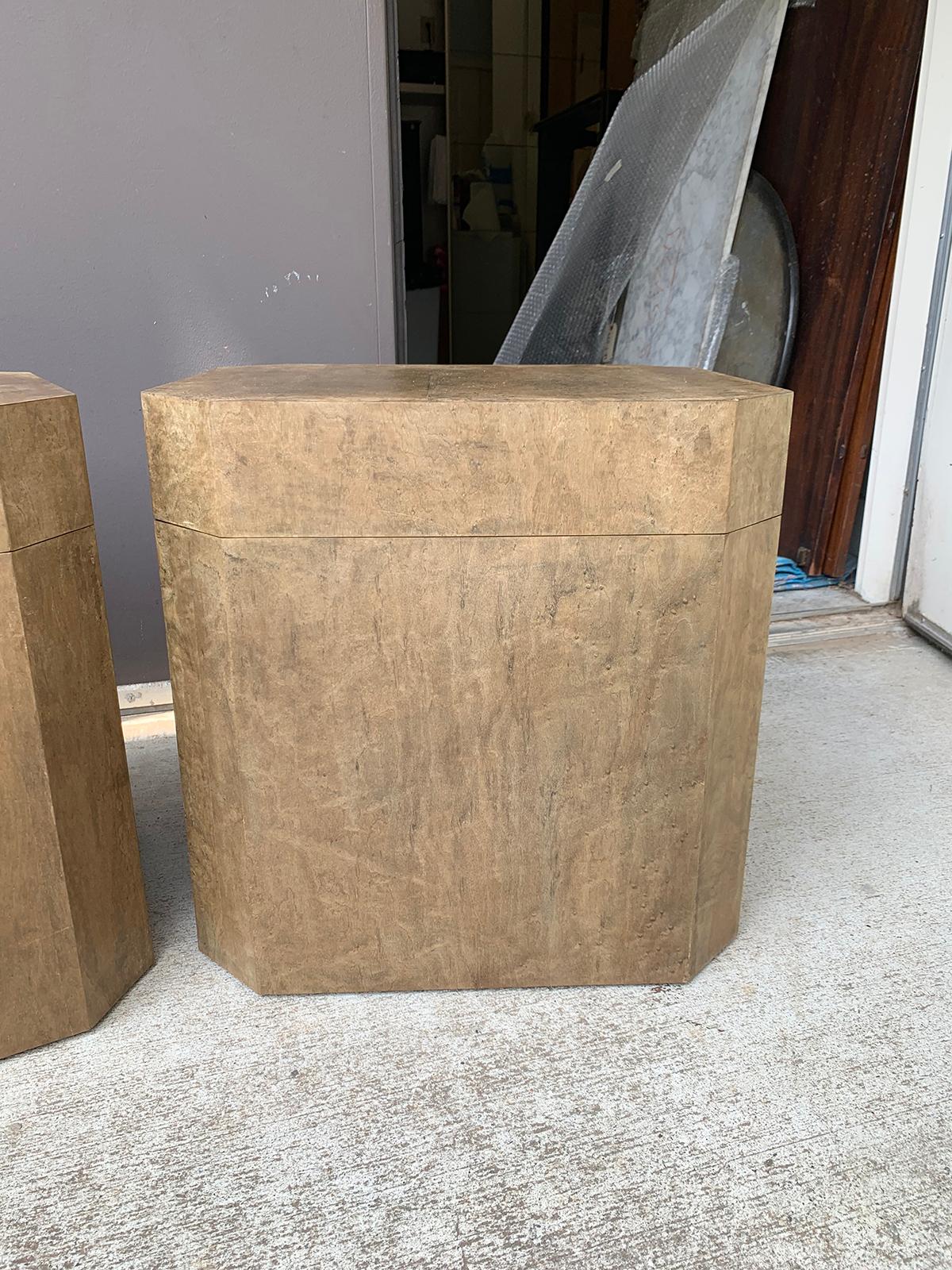 Pair of 20th Century Burled Maple Boxes as Side Tables by Worrells Interiors 4