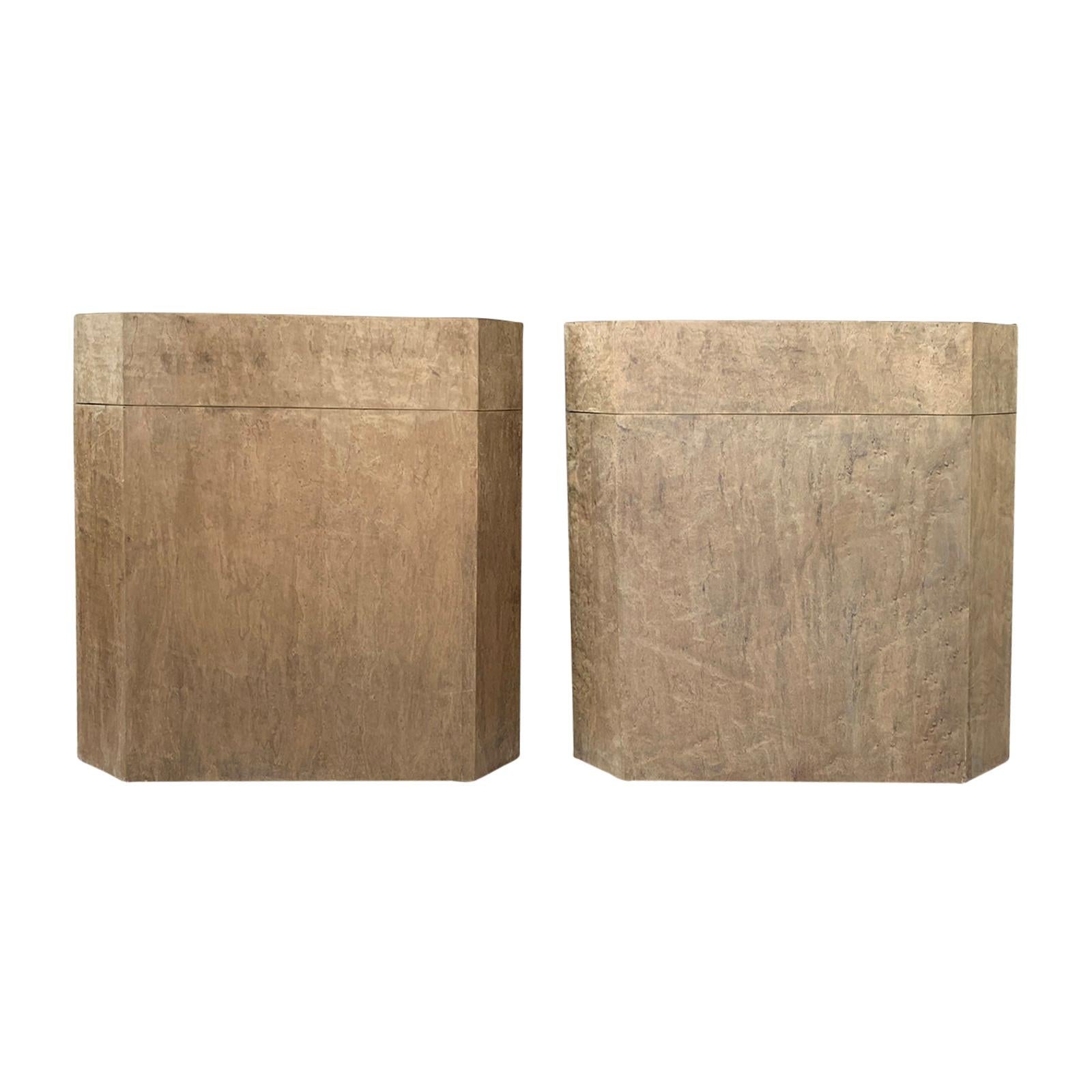 Pair of 20th Century Burled Maple Boxes as Side Tables by Worrells Interiors
