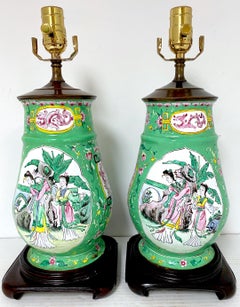 Pair of 20th Century Canton Enamel Mandarin & Bird Motif Vases, Now as Lamps