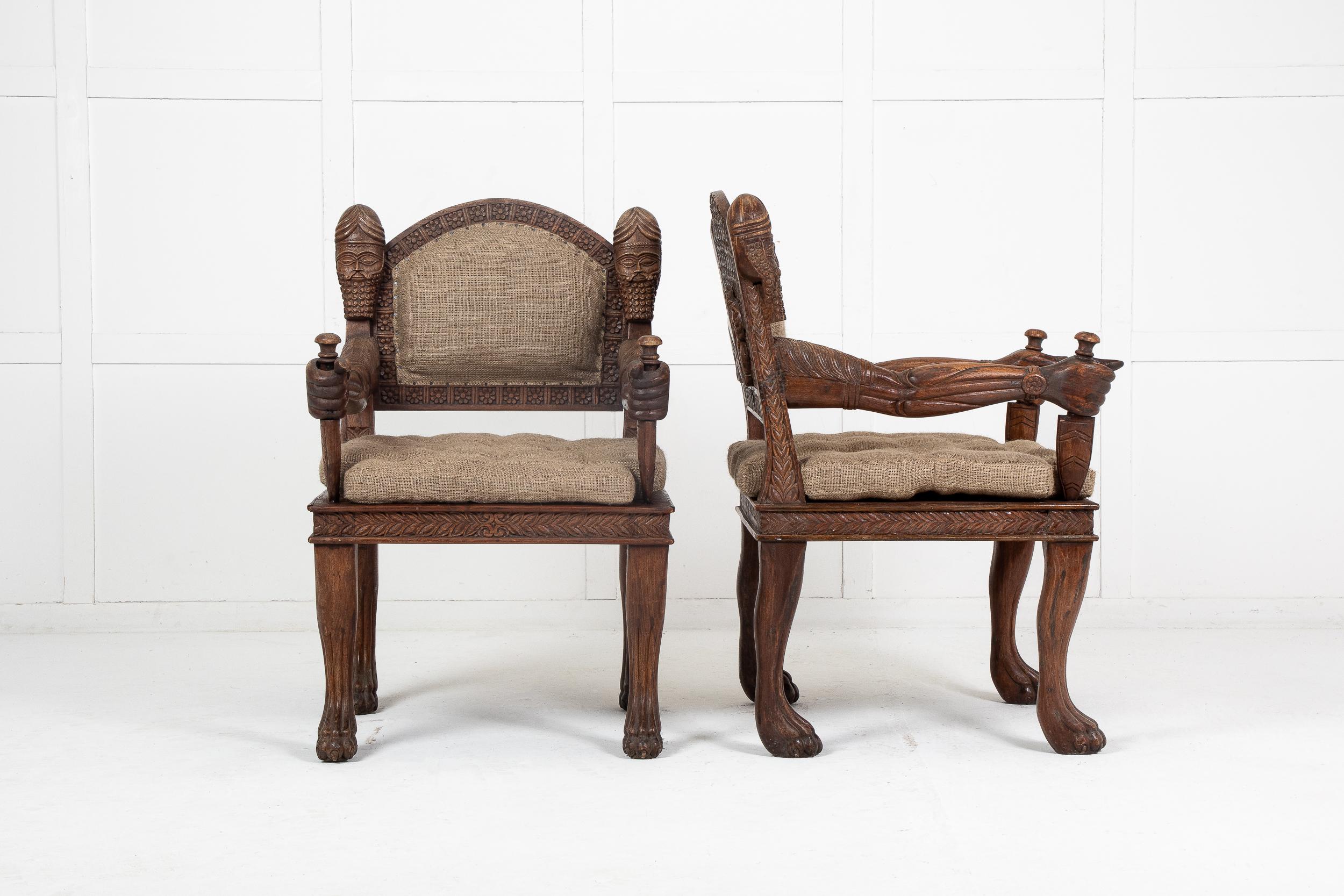 Asian Pair of 20th Century Carved Armchairs