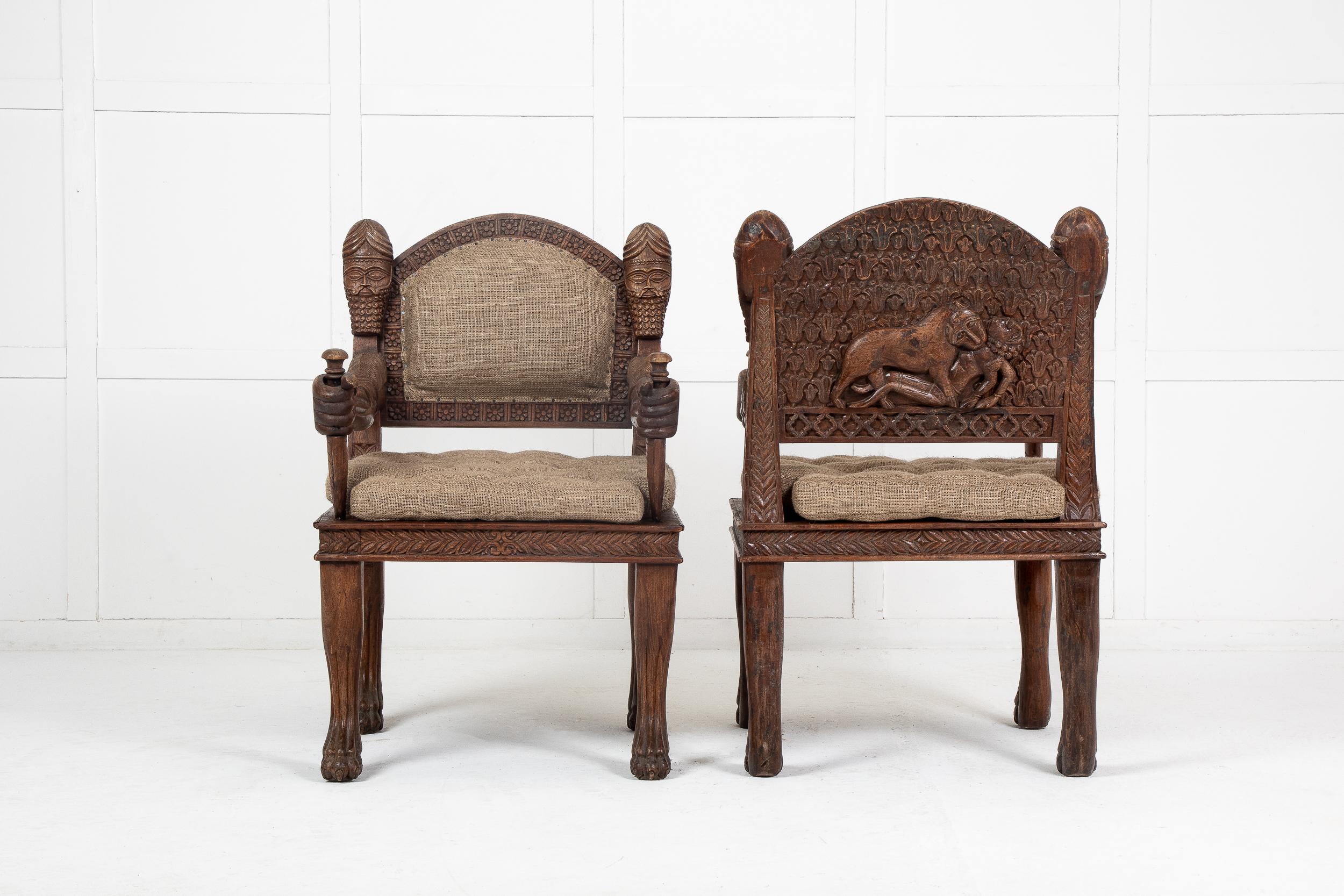 Pair of 20th Century Carved Armchairs In Good Condition In Gloucestershire, GB