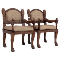 Vintage Pair of 20th Century Carved Armchairs