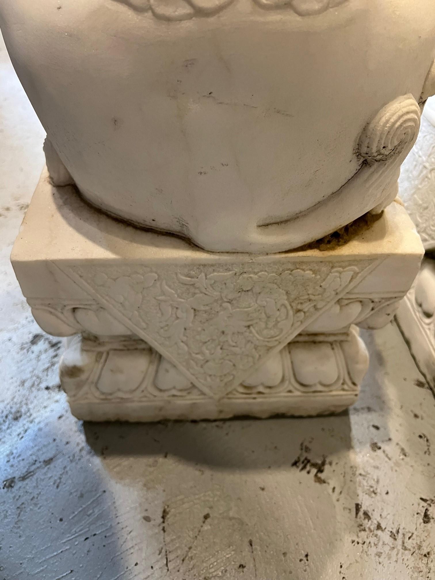 Pair of 20th Century Carved Marble Foo Dogs 12