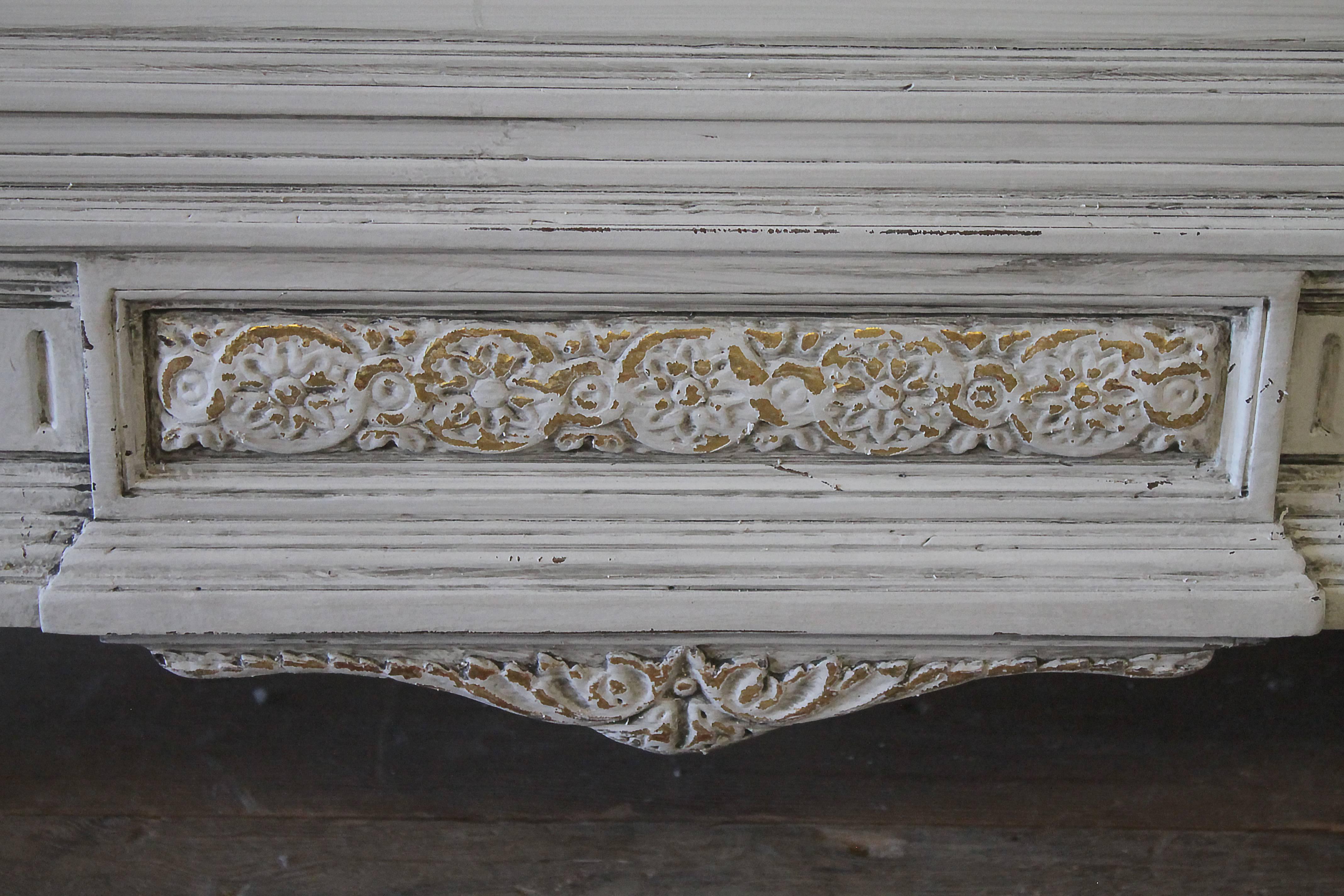 Wood Pair of 20th Century Carved Painted Louis XVI Style French Beds with Rose Swags