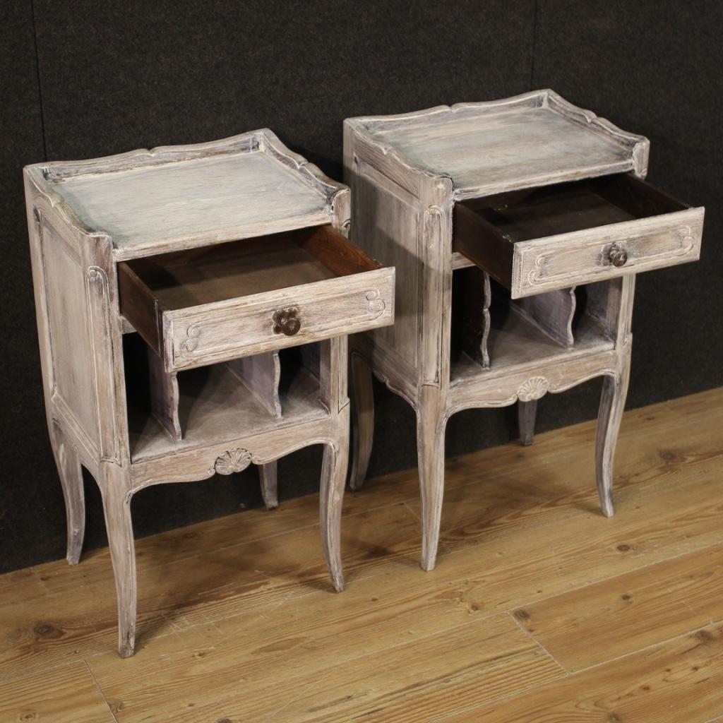 Late 20th Century Pair of 20th Century Carved Painted Wood Shabby Chic French Nightstands, 1970