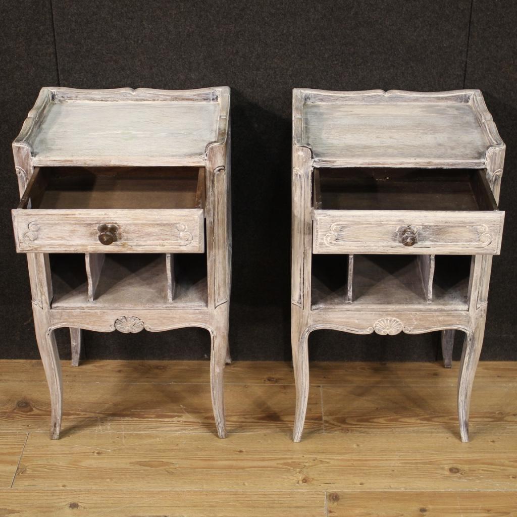 Pair of 20th Century Carved Painted Wood Shabby Chic French Nightstands, 1970 1