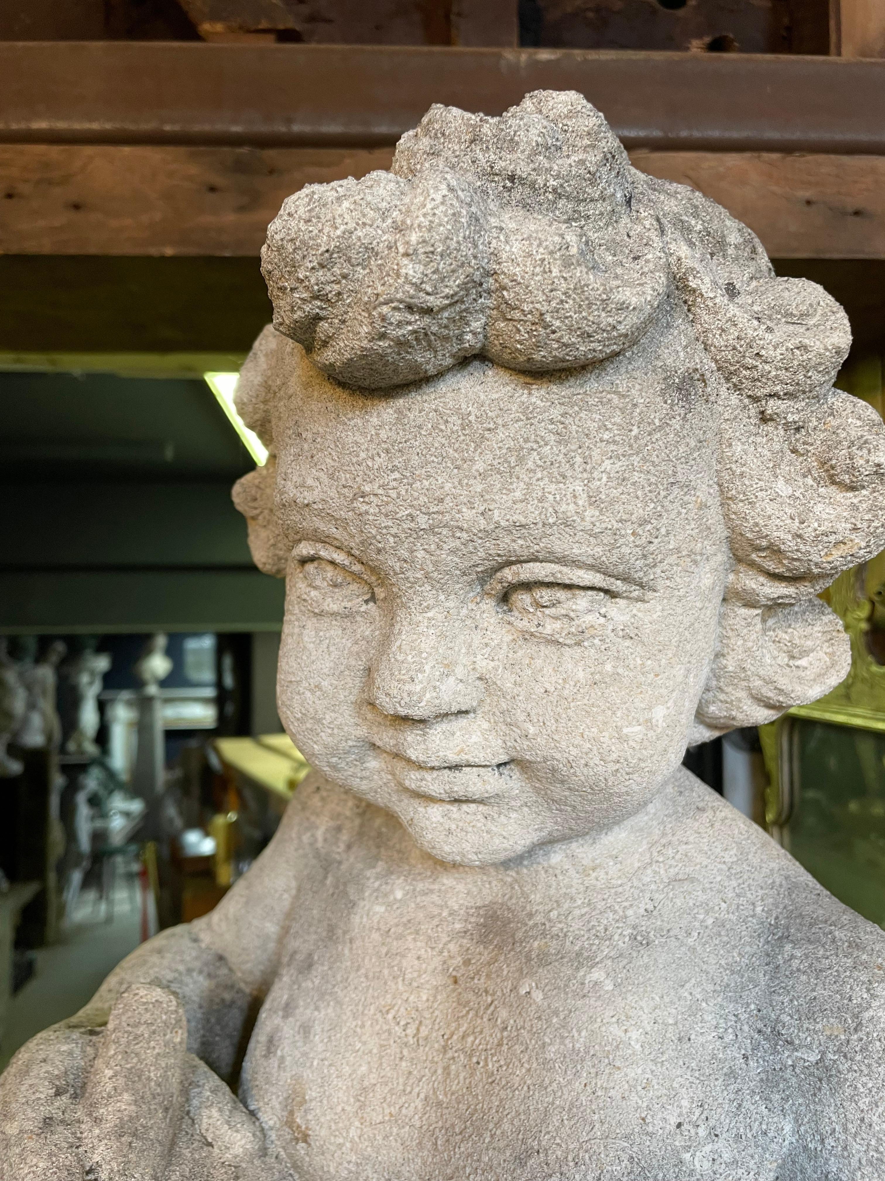 Pair of 20th Century Carved Stone Putti In Good Condition In Bagshot, GB