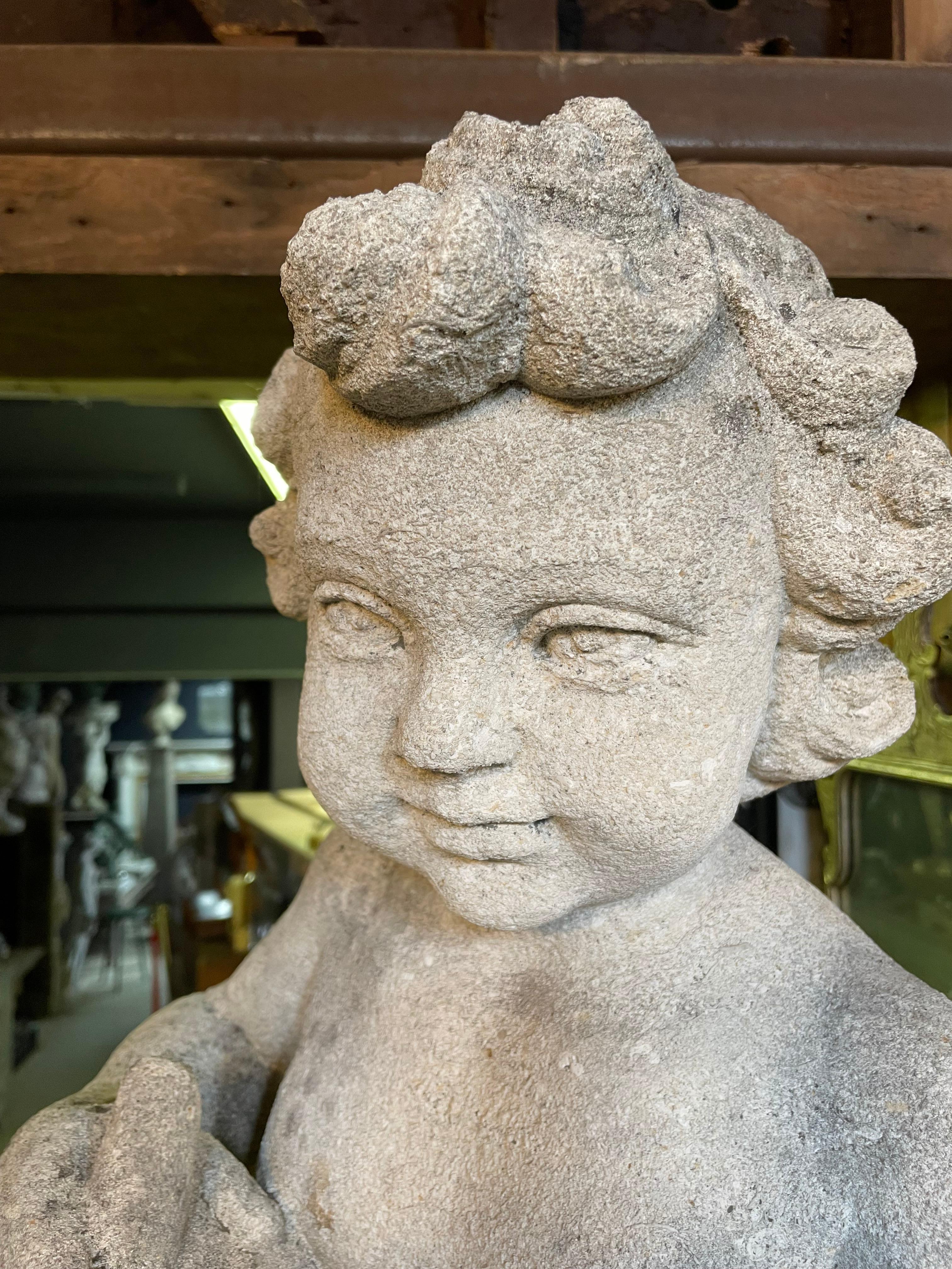 Pair of 20th Century Carved Stone Putti In Good Condition For Sale In Bagshot, GB