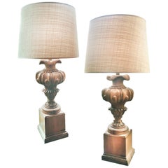Pair of 20th Century Carved Wood Baluster Table Lamps