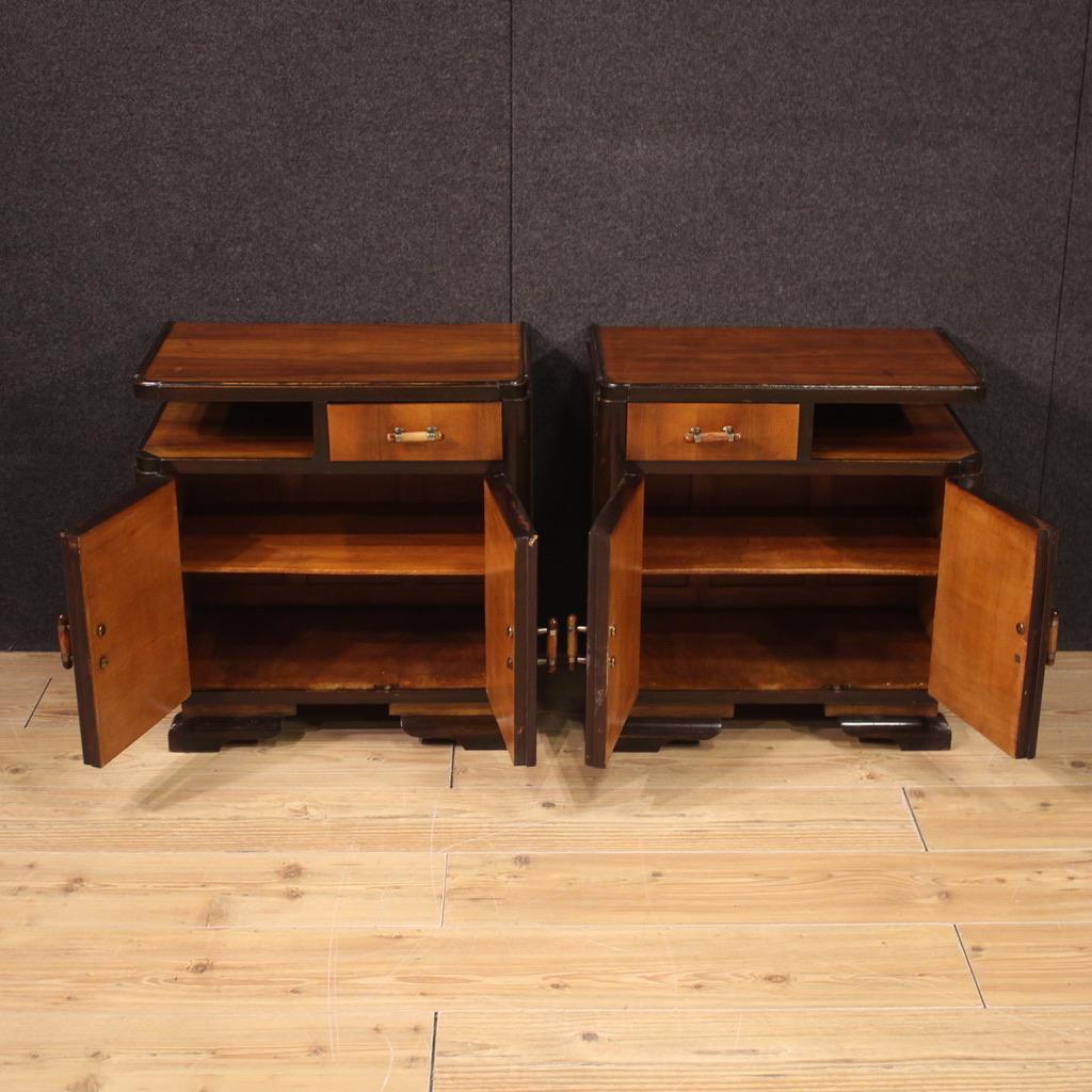 Impiallacciato Pair of 20th Century Carved Wood Italian Art Deco Style Bedside Tables, 1950 in vendita