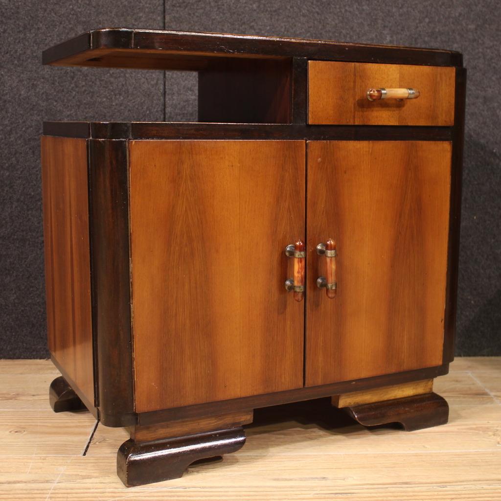 Mid-20th Century Pair of 20th Century Carved Wood Italian Art Deco Style Bedside Tables, 1950 in vendita