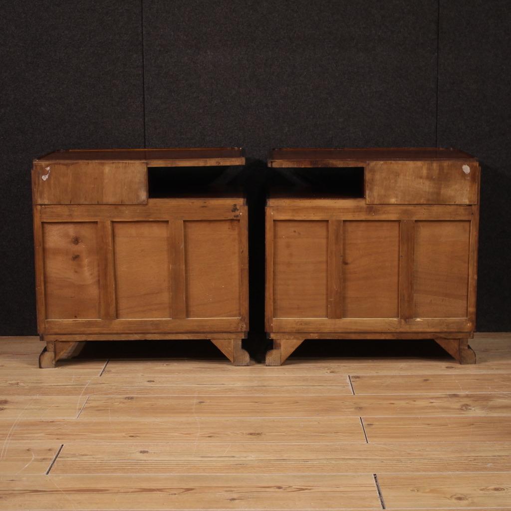 Legno Pair of 20th Century Carved Wood Italian Art Deco Style Bedside Tables, 1950 in vendita