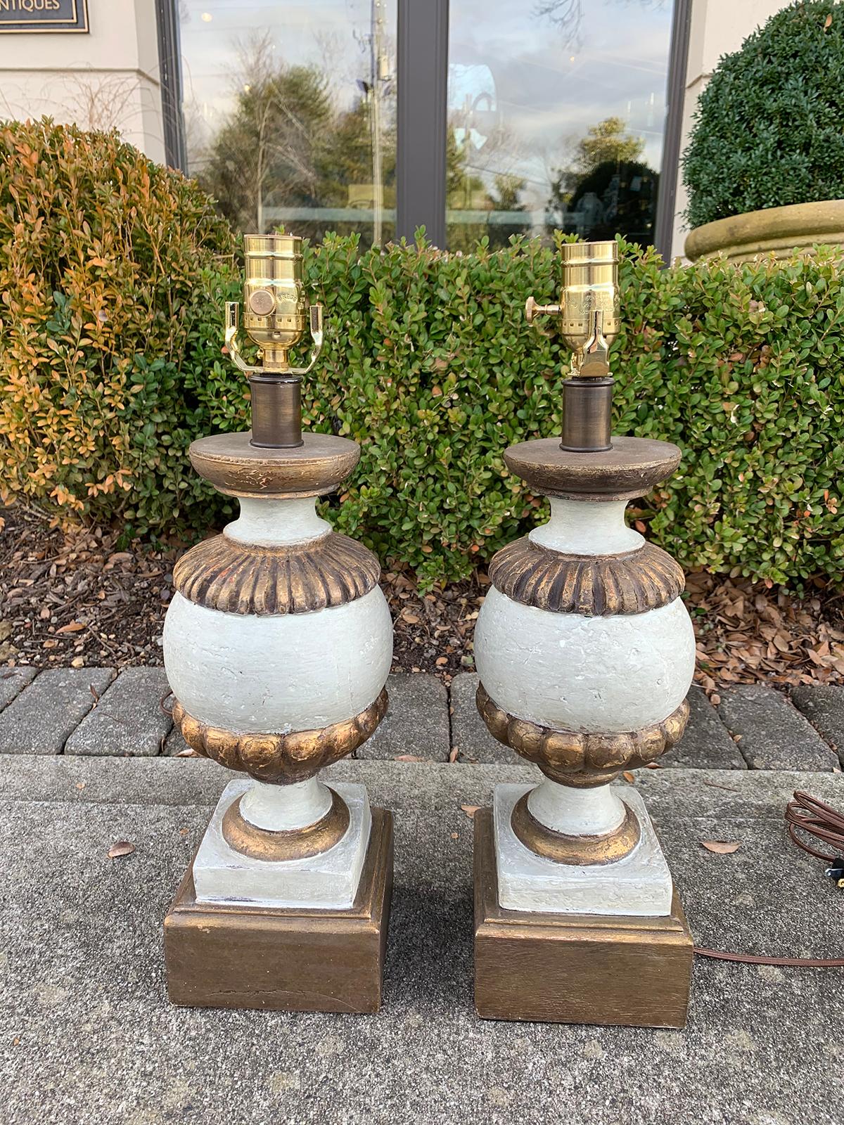 Pair of 20th Century Carved Wood Lamps with Custom Finish 3