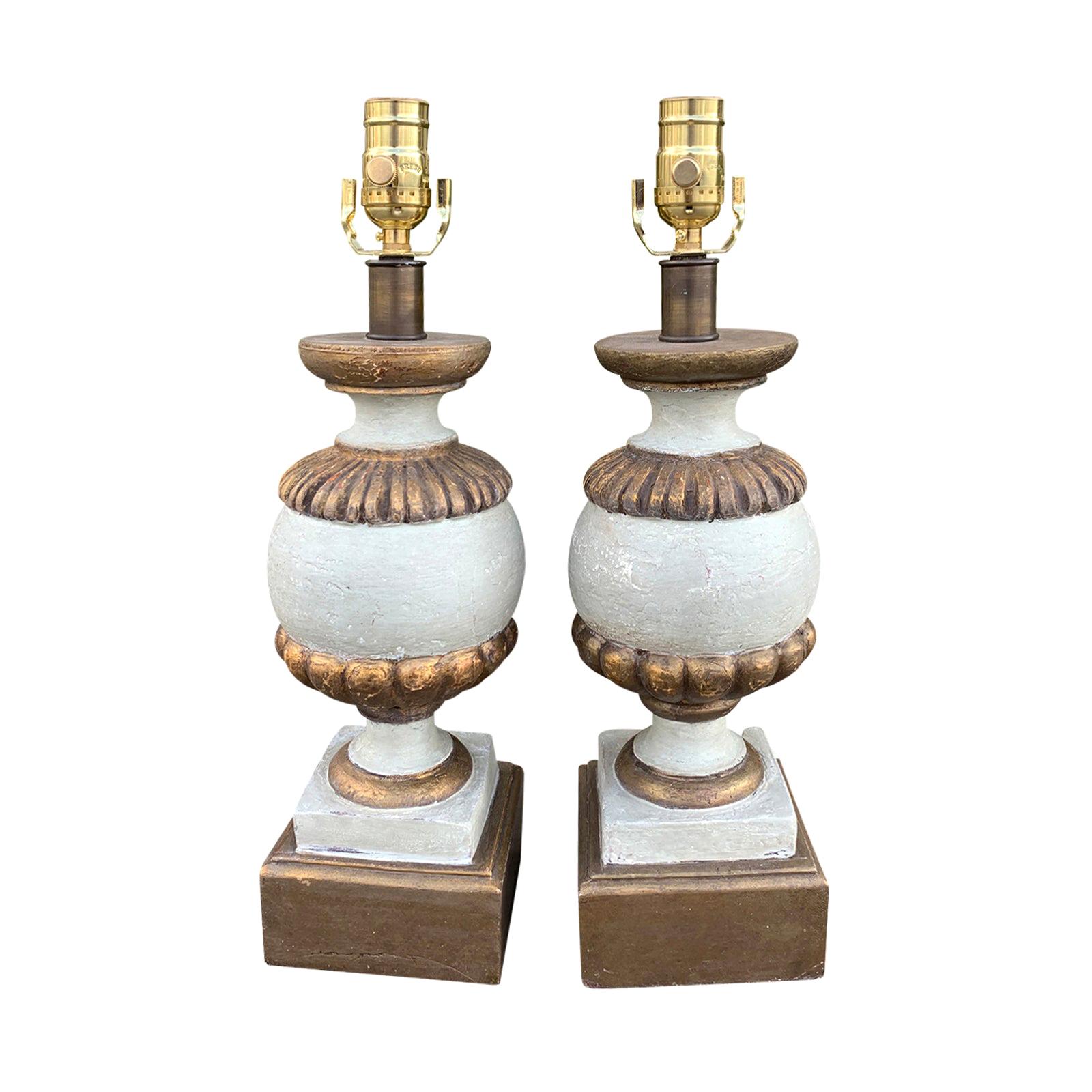 Pair of 20th Century Carved Wood Lamps with Custom Finish