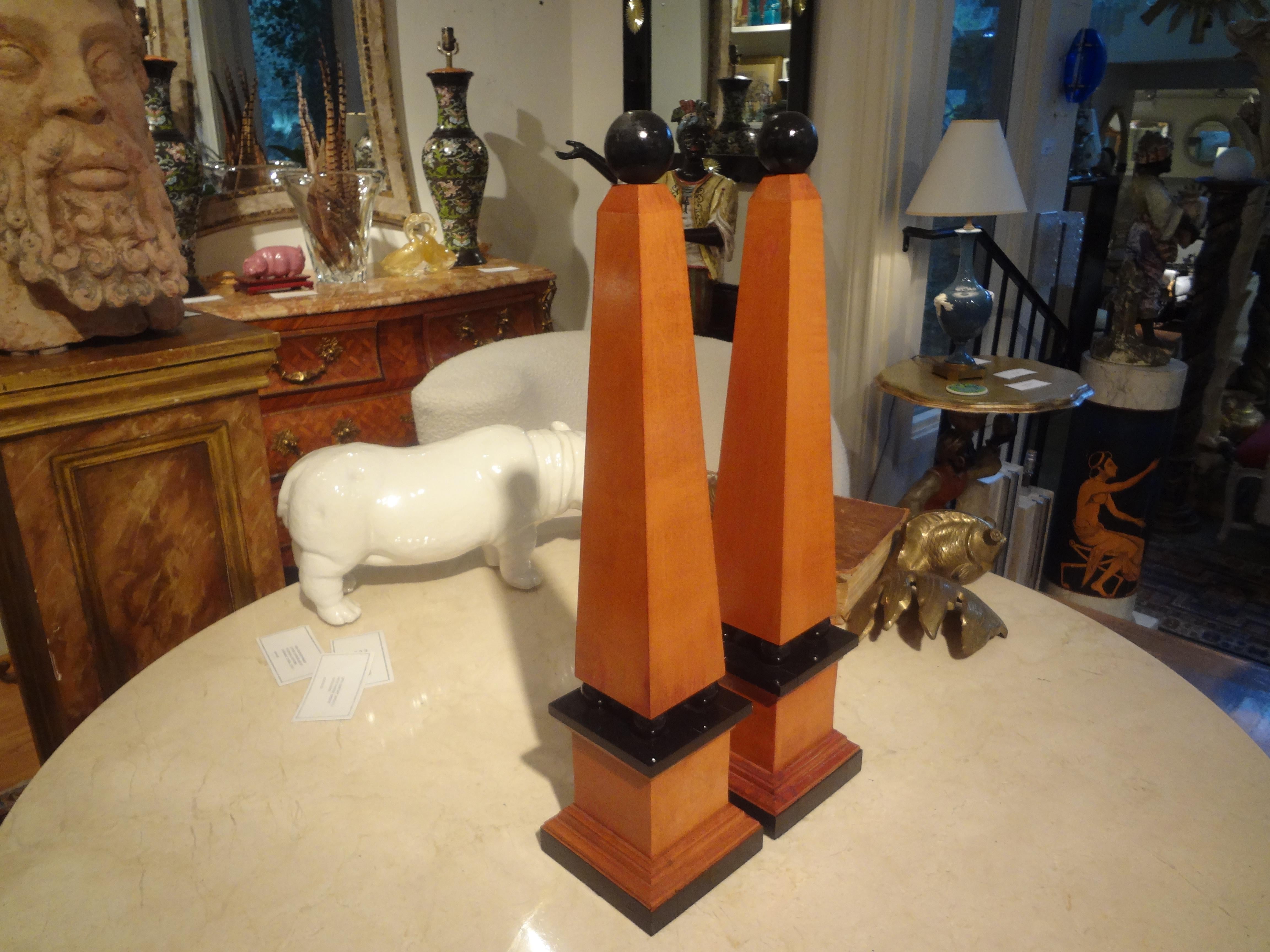 Pair of 20th Century Carved Wood Obelisks For Sale 4