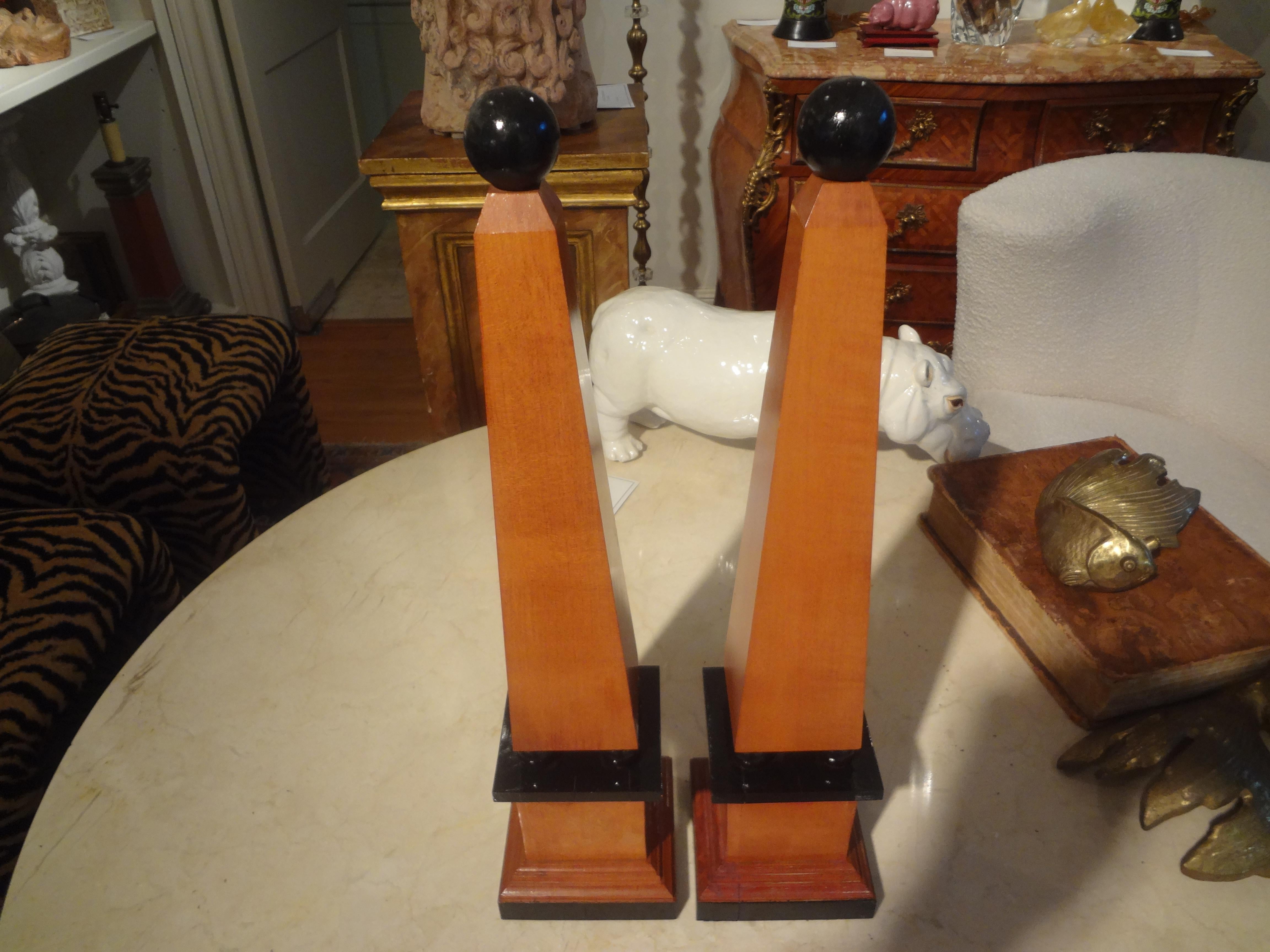 Unknown Pair of 20th Century Carved Wood Obelisks For Sale