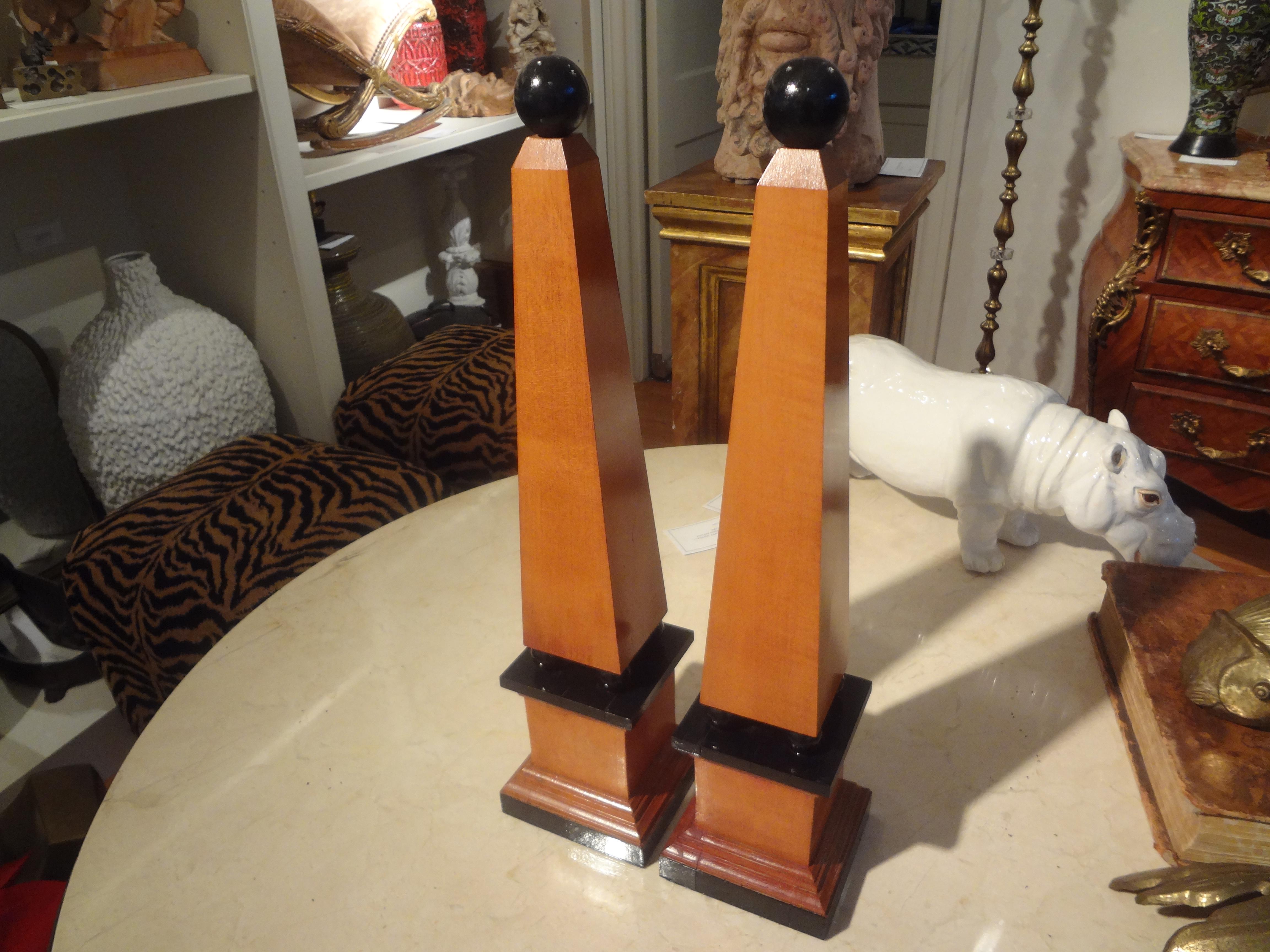 Pair of 20th Century Carved Wood Obelisks For Sale 2