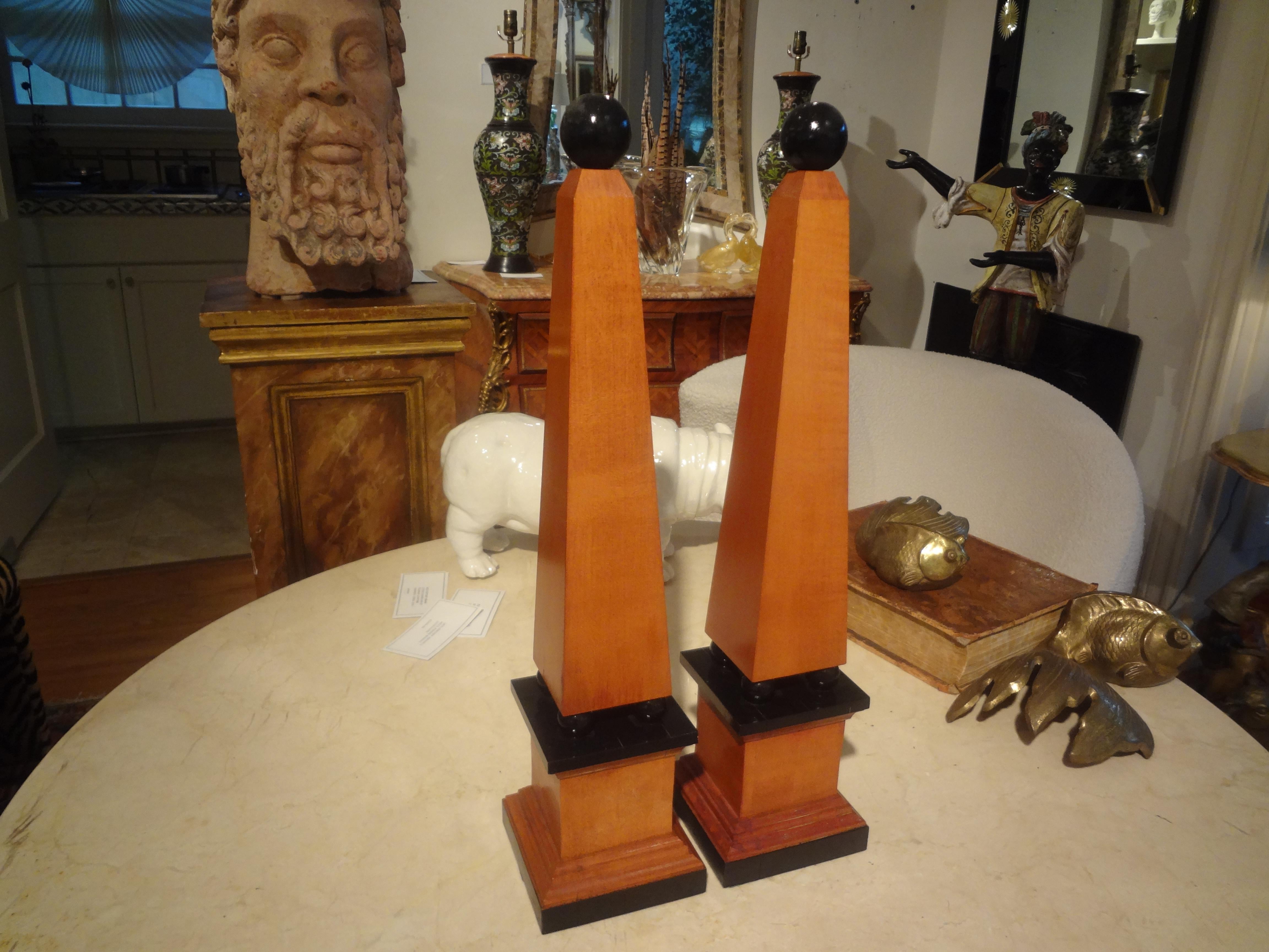 Pair of 20th Century Carved Wood Obelisks For Sale 3