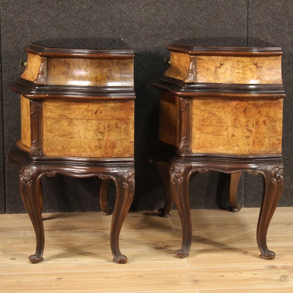 Pair of 20th Century Carved Wood Vintage Italian Bedside Tables, 1960 For Sale 6
