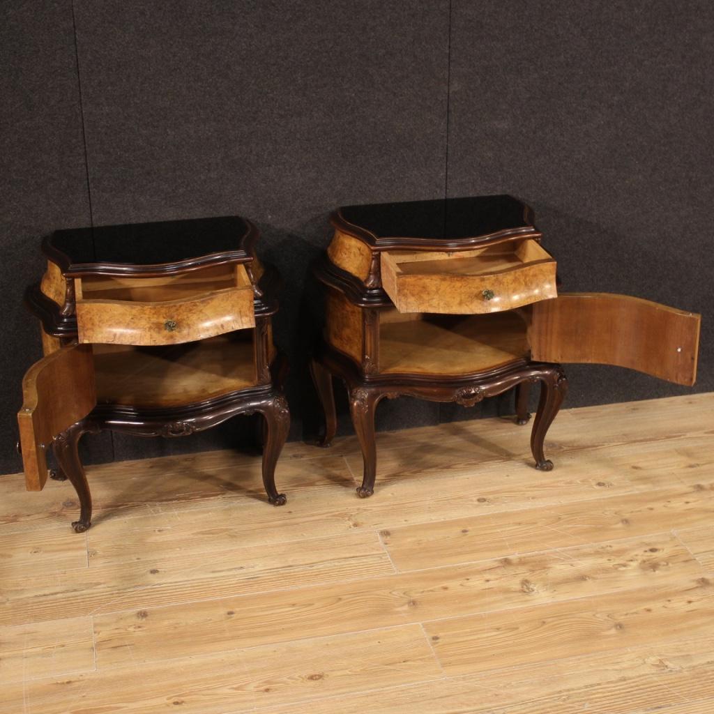 Pair of 20th Century Carved Wood Vintage Italian Bedside Tables, 1960 For Sale 7