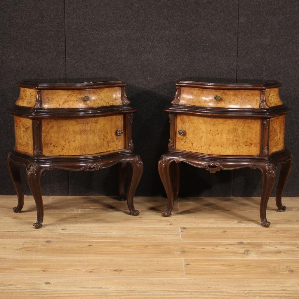 Pair of 20th Century Carved Wood Vintage Italian Bedside Tables, 1960 In Good Condition For Sale In Vicoforte, Piedmont