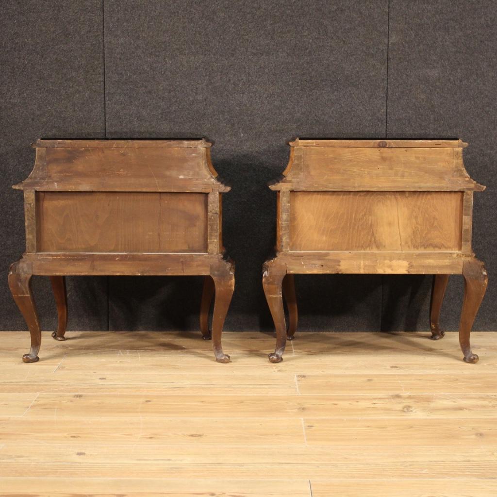 Mid-20th Century Pair of 20th Century Carved Wood Vintage Italian Bedside Tables, 1960 For Sale