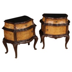 Pair of 20th Century Carved Wood Vintage Italian Bedside Tables, 1960