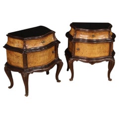 Pair of 20th Century Carved Wood Retro Italian Bedside Tables, 1960