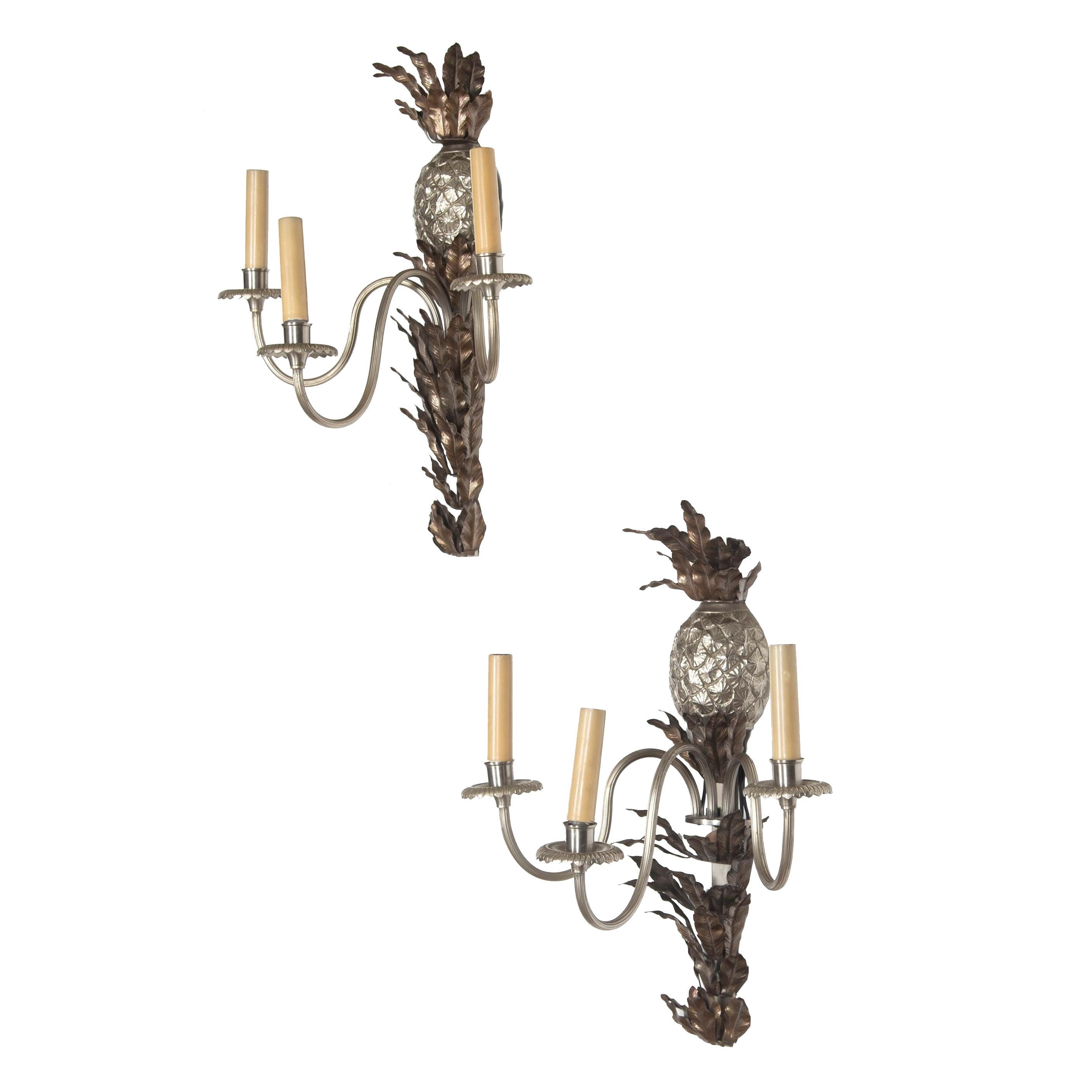 Pair of 20th Century Cast Pineapple Wall Lights For Sale 1