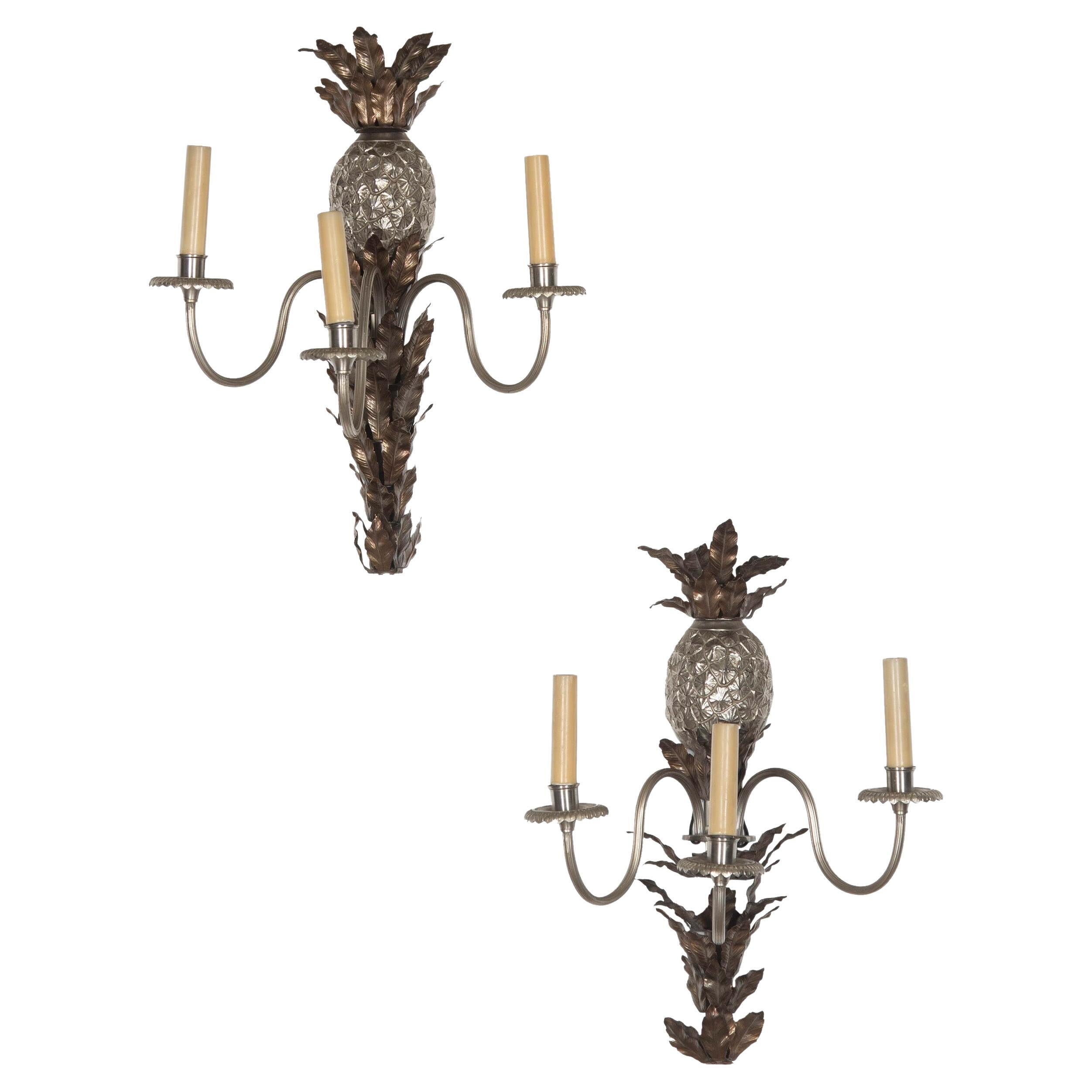 Pair of 20th Century Cast Pineapple Wall Lights For Sale