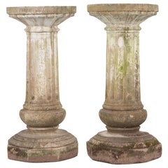 Pair of 20th Century Cast Stone Fluted Pedestals
