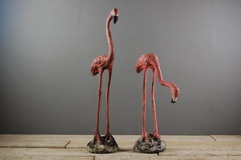 Pair of 20th Century Cast Stone Garden Flamingos at 1stdibs