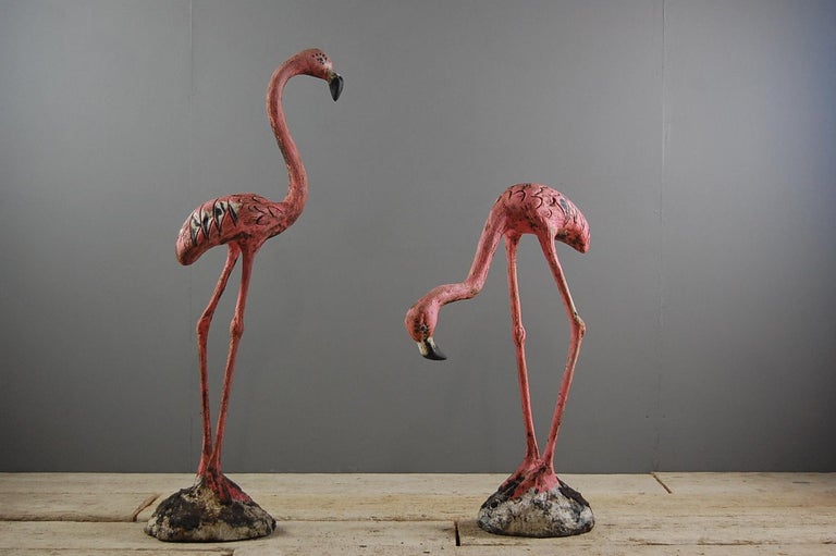 Pair of 20th Century Cast Stone Garden Flamingos at 1stdibs
