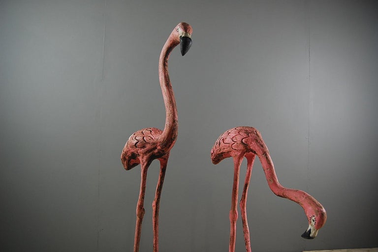 Pair of 20th Century Cast Stone Garden Flamingos at 1stdibs