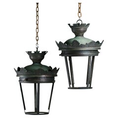 Pair of 20th Century Castellated Paris Street Lanterns