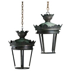 Pair of 20th Century Castellated Paris Street Lanterns